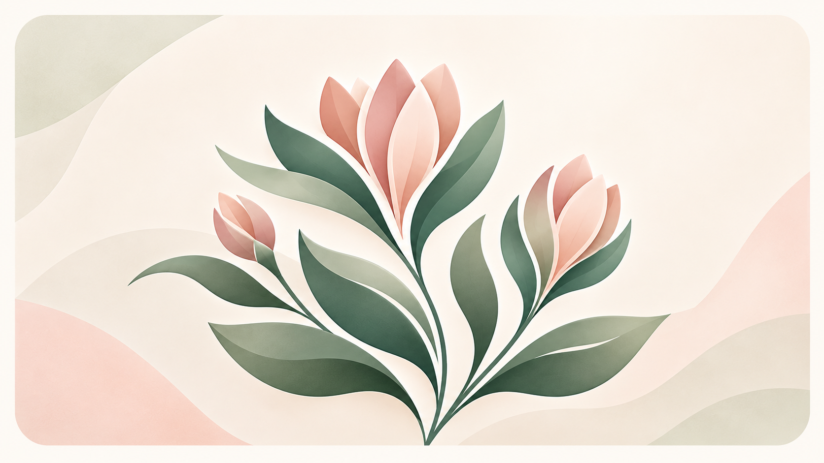 Elegant Seliora-style botanical illustration in sage, blush and ivory tones